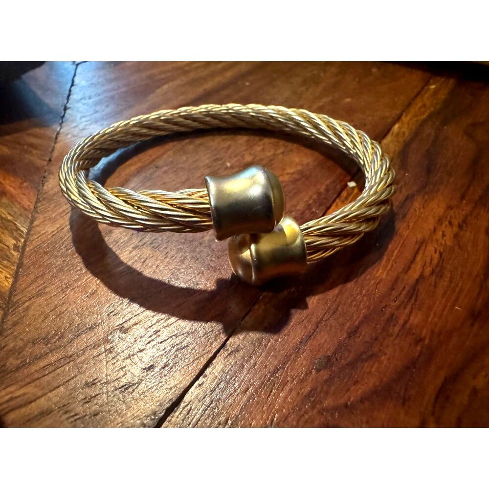 Gold Tone Stainless Steel Twisted Cable Wire Cuff Bracelet